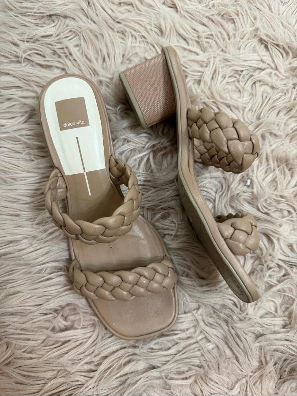 Dolce Vita Braided Double-Strap Block Heel Sandals in Taupe